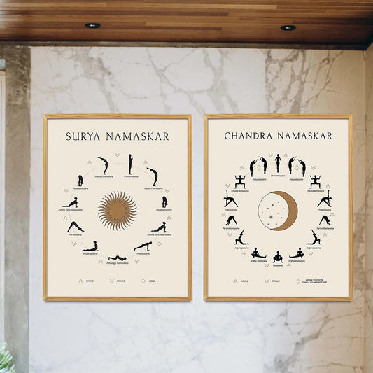 Yoga Sun and Moon Salutation Posters